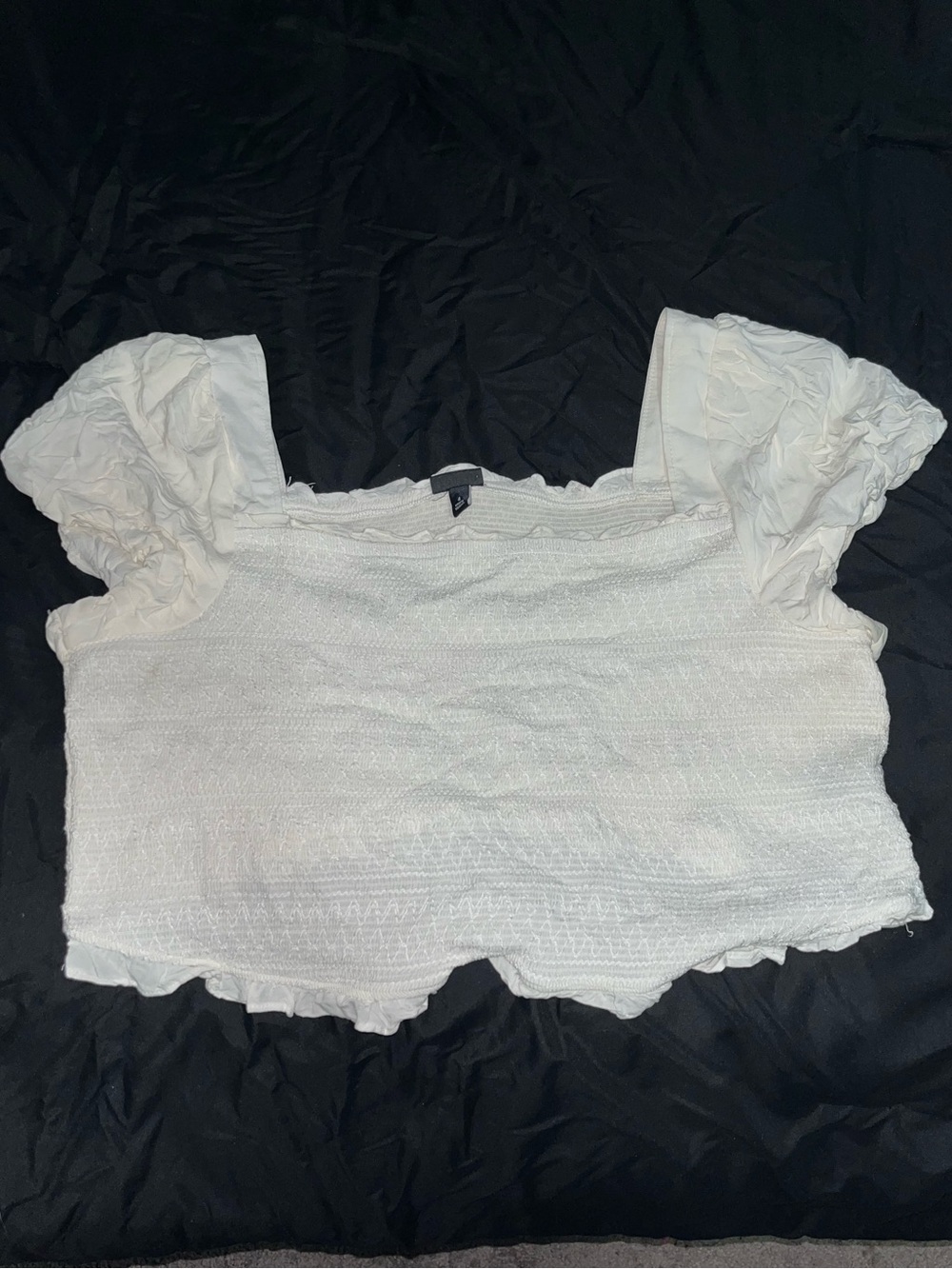 White Smocked Puff-Sleeve Crop Top - torrid